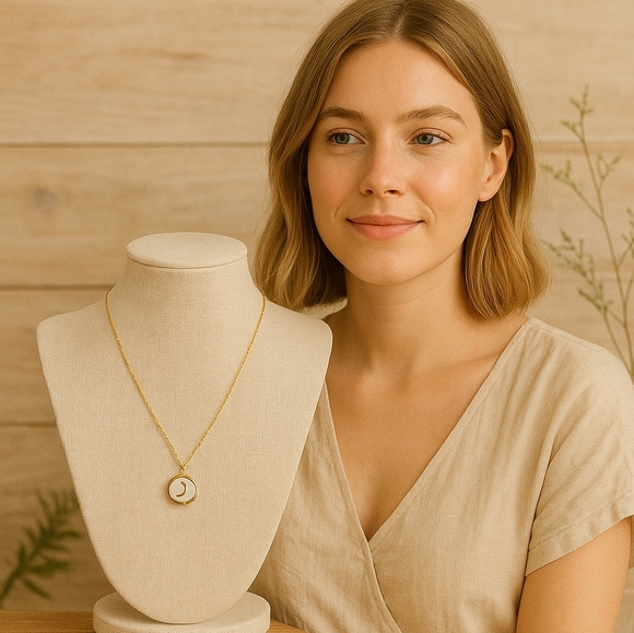 NEW! Minimalist Crescent Moon Necklace - Gold Color & Enamel - Picture 10 of 12